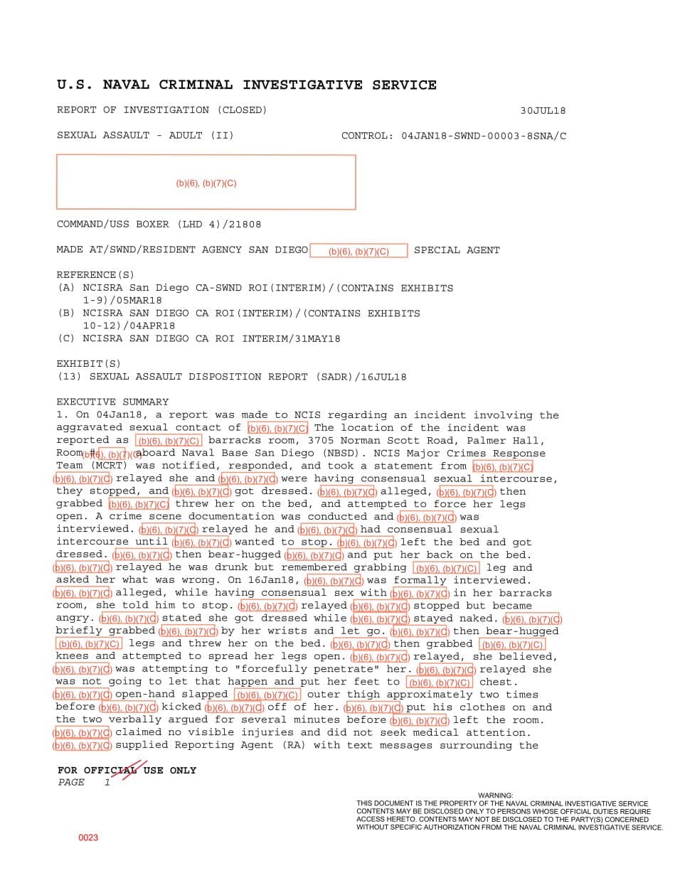 First page preview for USS Boxer Barracks Report Ended in Non-Judicial Punishment.