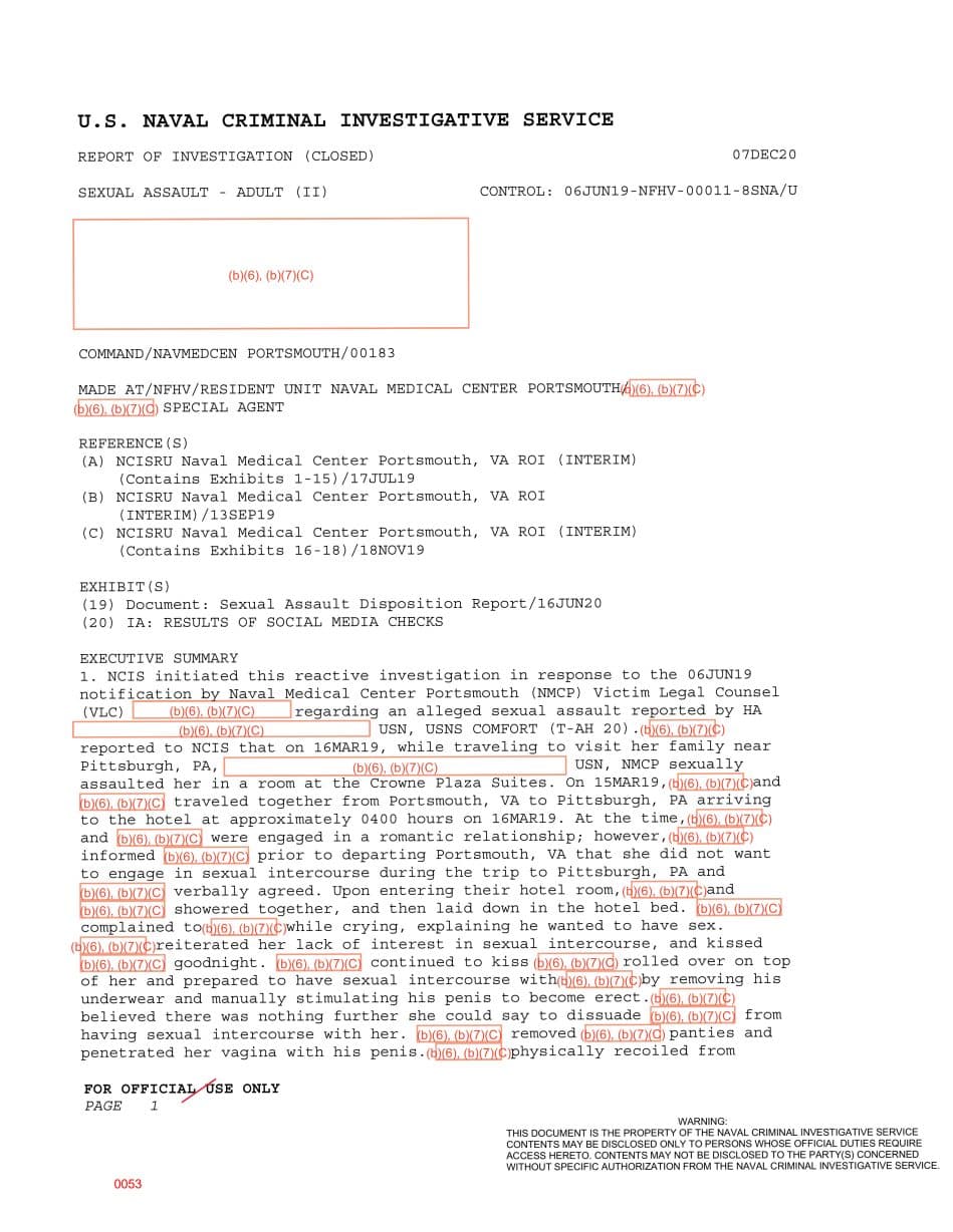 First page preview for Pittsburgh Trip Sexual-Assault Report Involving a USNS Comfort Hospitalman Ended Without Charges.