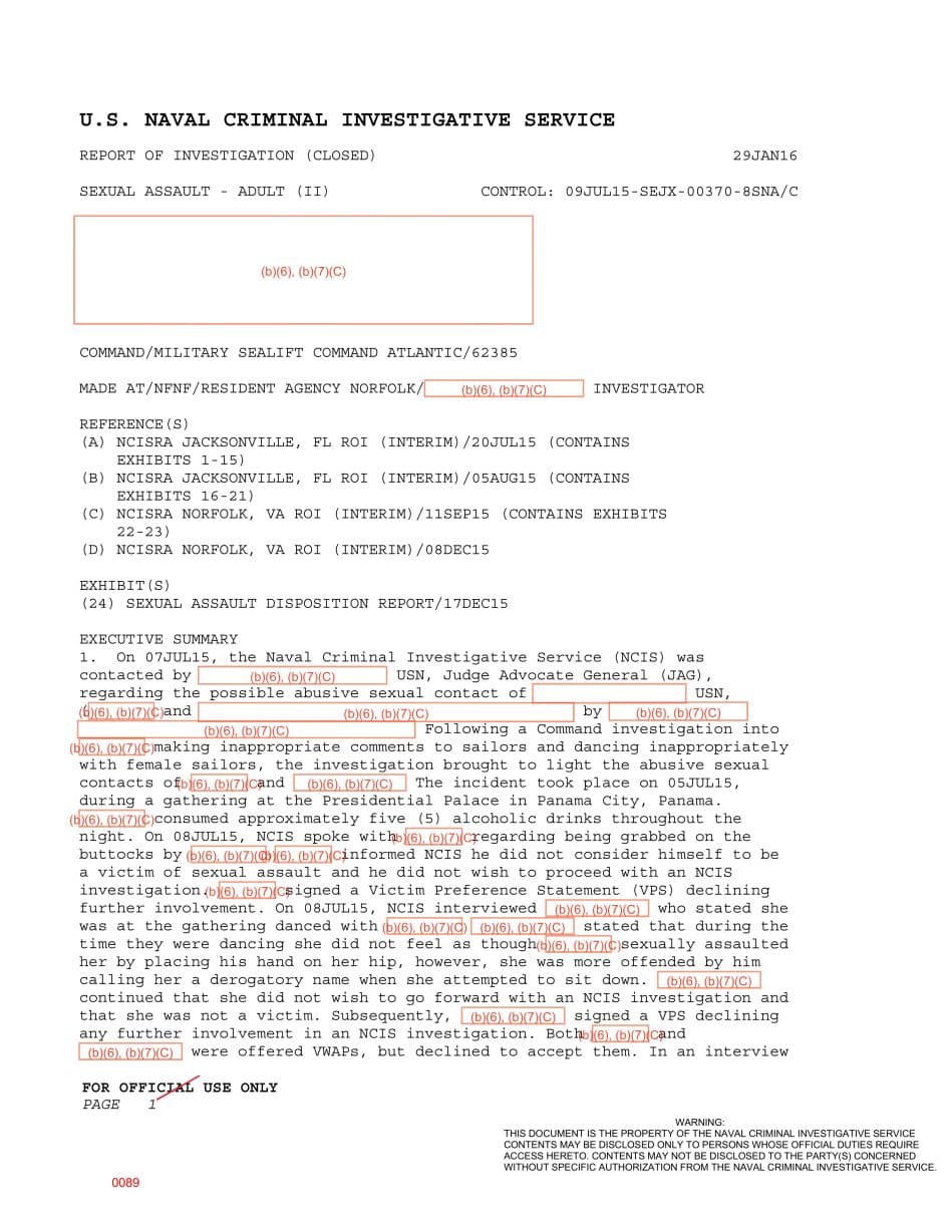First page preview for Panama Gathering Led to Buttocks-Grabbing Allegations Involving USNS Comfort Personnel. The Case Ended at Admiral's Mast.