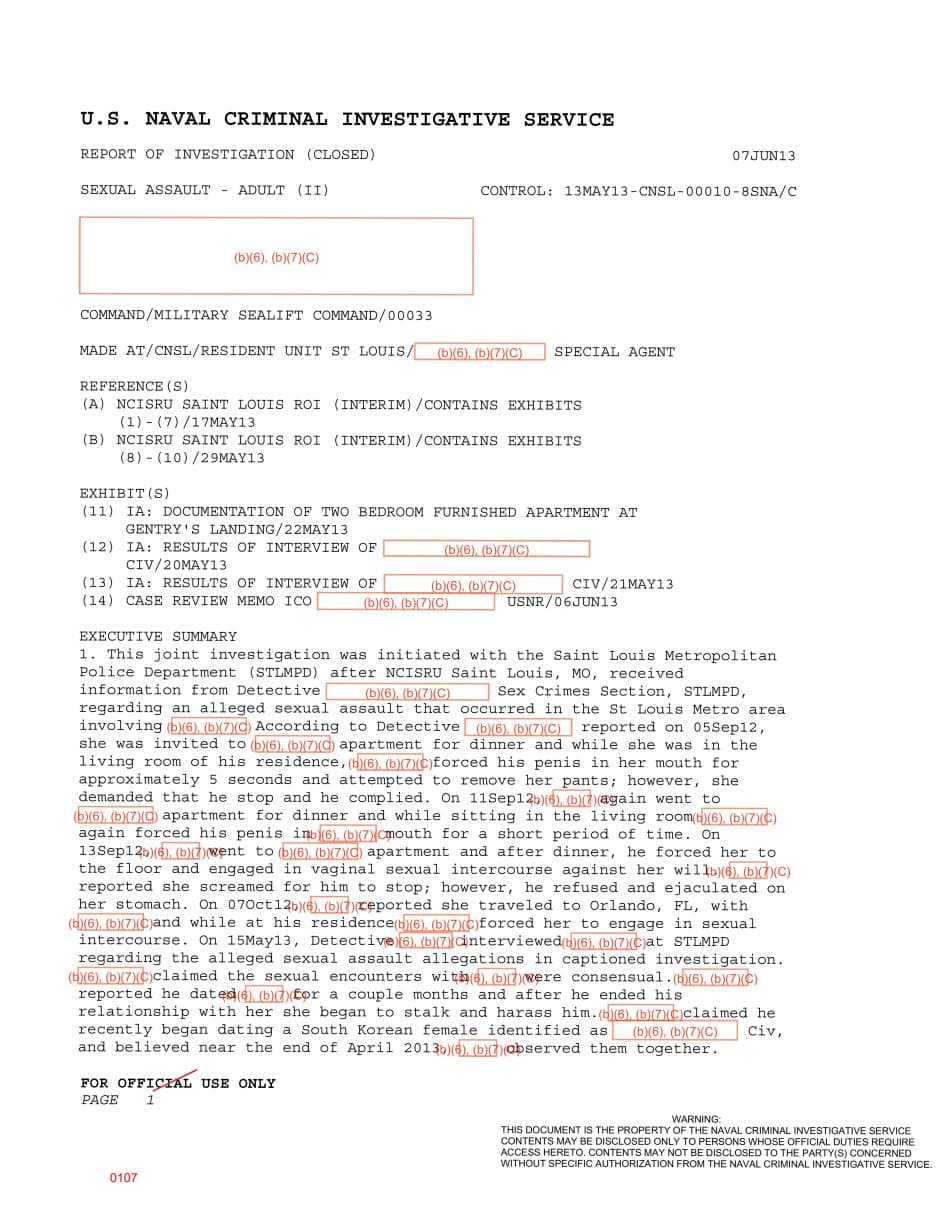 First page preview for A Woman Reported Multiple Sexual Assaults at a St. Louis Apartment. Prosecutors and Command Declined the Case.