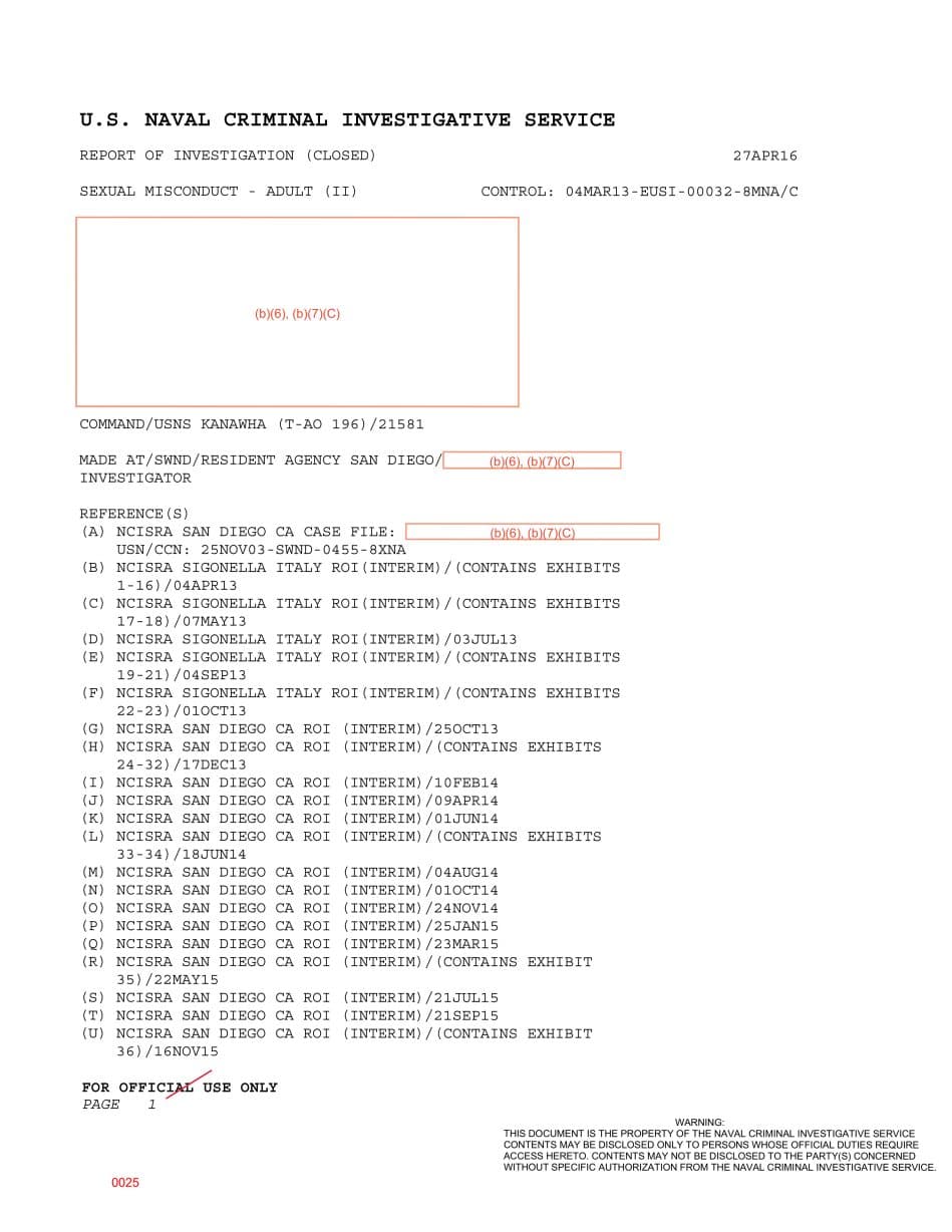First page preview for Damaged USNS Kanawha Stateroom Vents Exposed Covert Images of Crew Members. The Accused Pleaded Guilty.