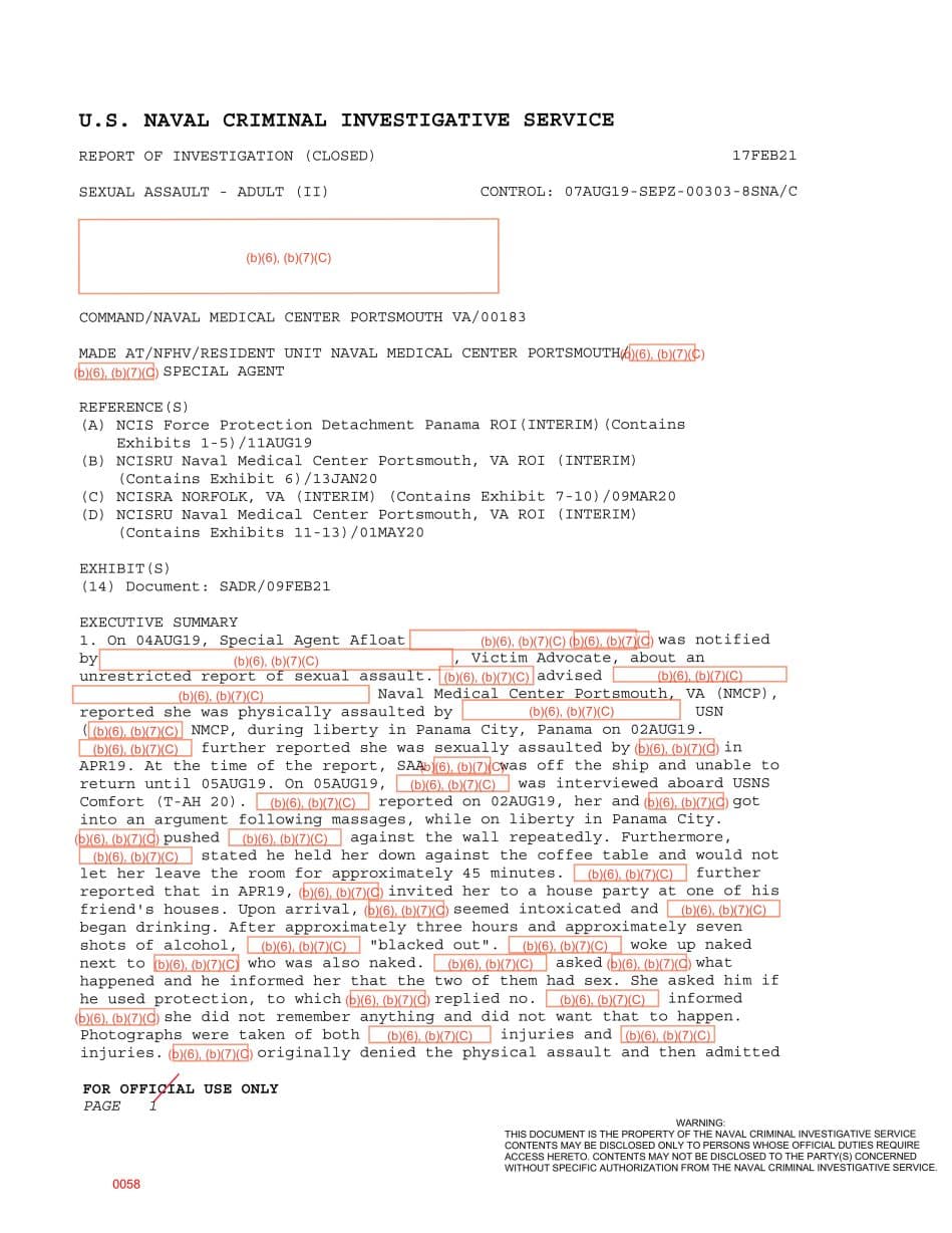 First page preview for Panama Liberty Assault Report and Earlier Blackout-Sex Allegation Ended With No Charges Recommended.
