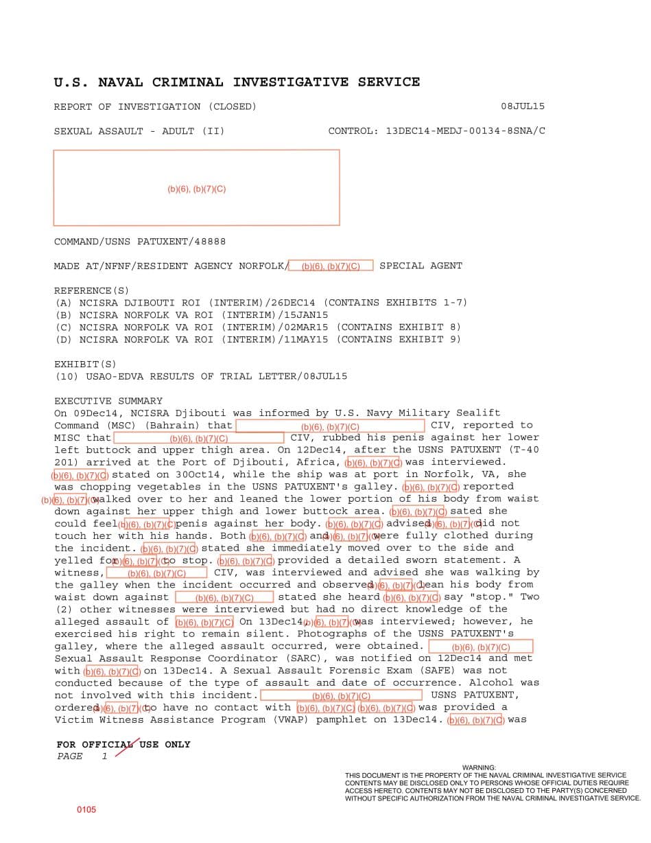 First page preview for USNS Patuxent Galley Assault Led to Rare DOJ Prosecution, Then Not-Guilty Verdict