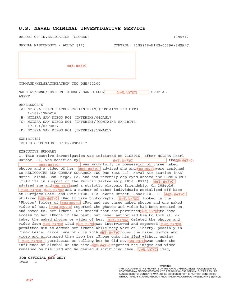 First page preview for A USNS Mercy Deployed Sailor Found Nude Images on Another Sailor's iPad. Command Punished Him for Indecent Viewing.